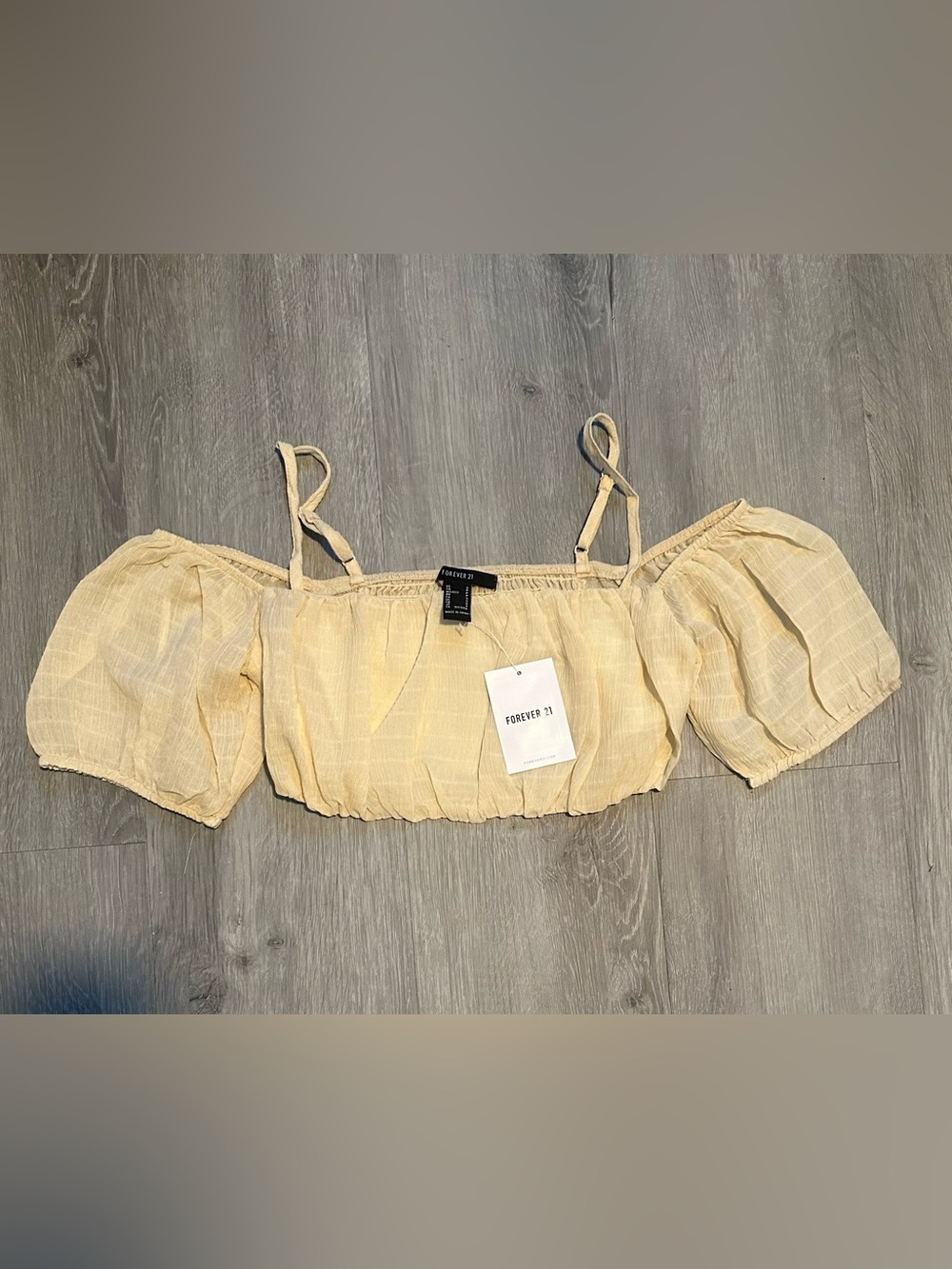 Forever 21 Pale Yellow Off-Shoulder Crop Top with Straps